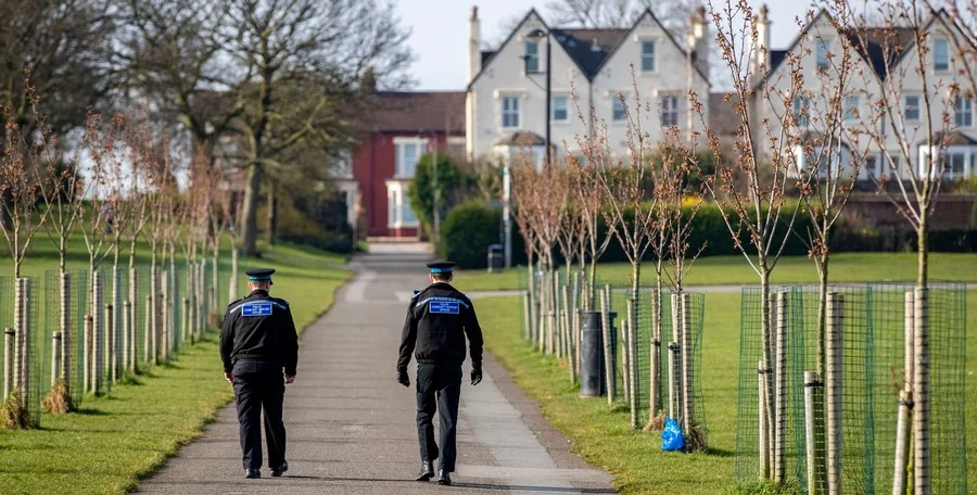 Police tape park scene